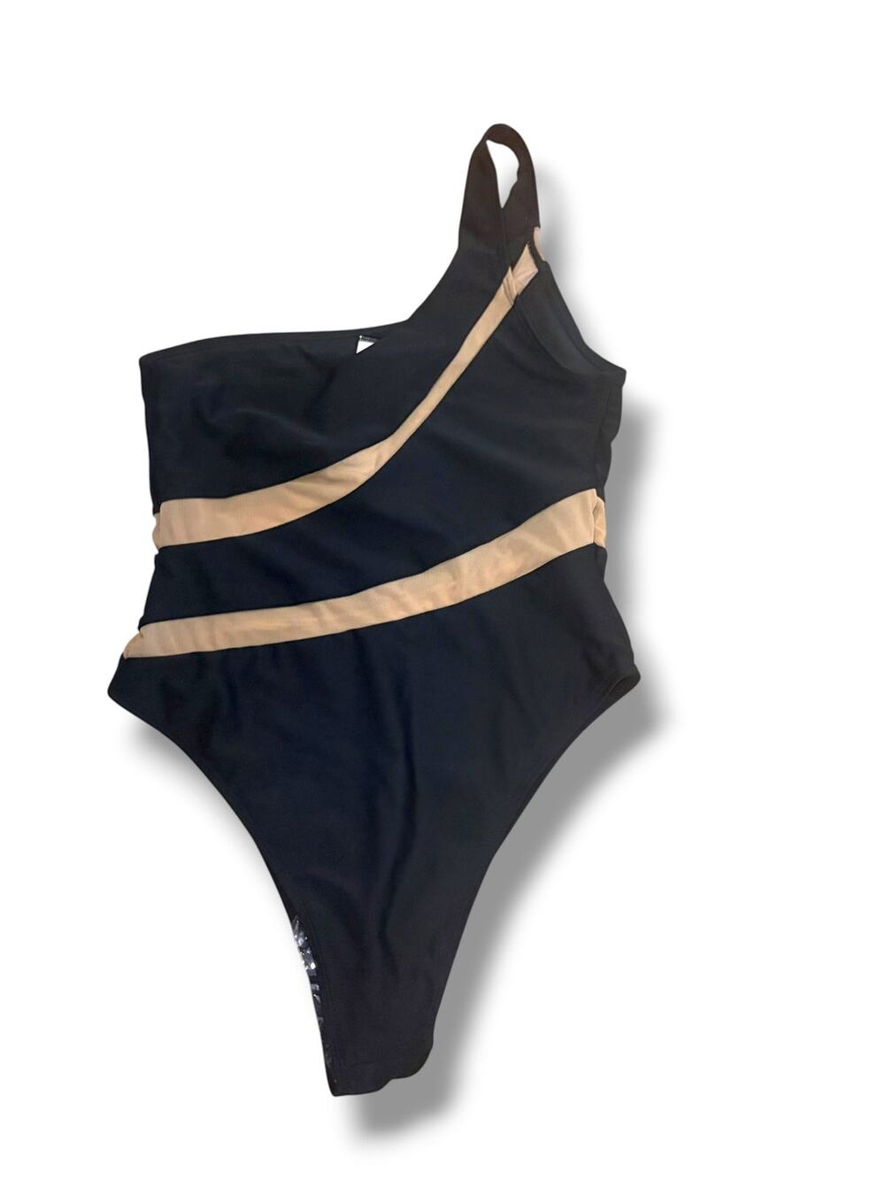 Hunkemöller Black Mesh Illusion One Shoulder One Piece Swimsuit Size 8 NWT
